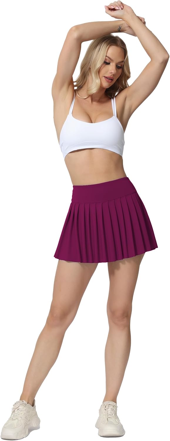 AugIris High Waited Pleated Tennis Skirt with Pockets Built-in Shorts Athletic Golf Skorts for Women Workout Sports