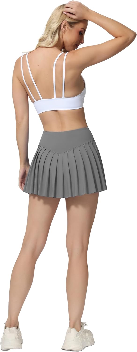 AugIris High Waited Pleated Tennis Skirt with Pockets Built-in Shorts Athletic Golf Skorts for Women Workout Sports