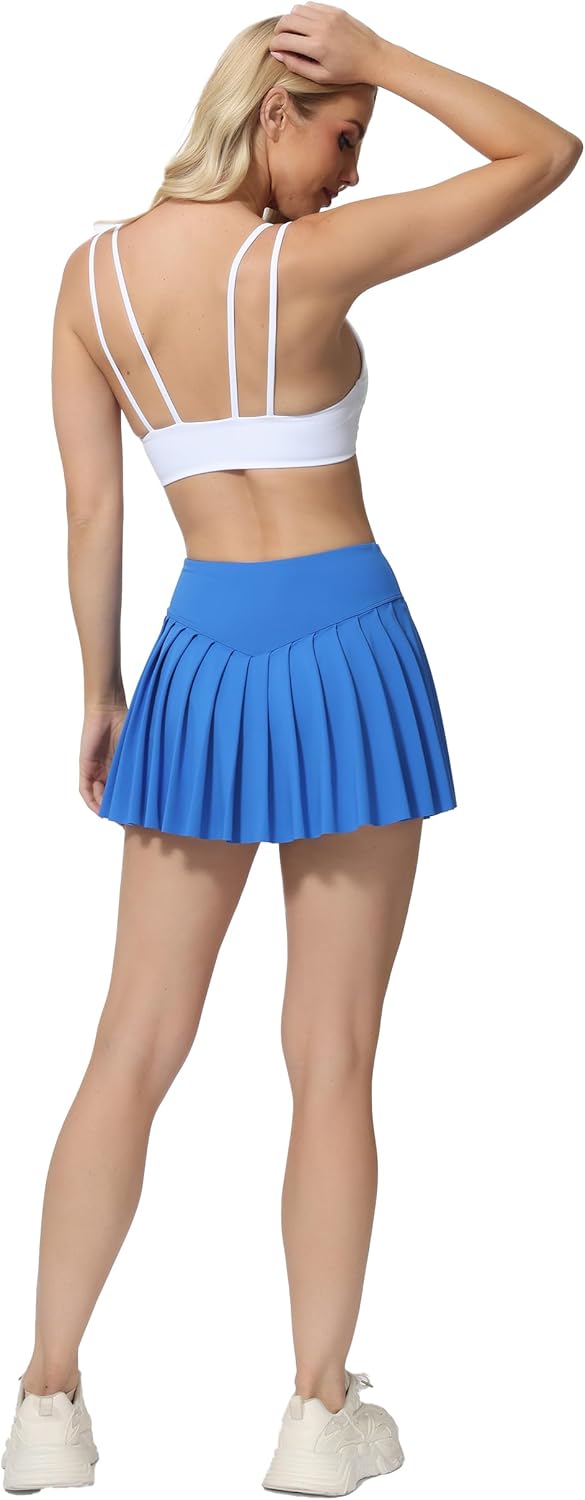 AugIris High Waited Pleated Tennis Skirt with Pockets Built-in Shorts Athletic Golf Skorts for Women Workout Sports