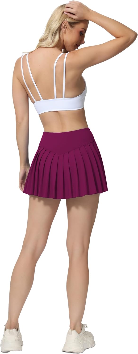 AugIris High Waited Pleated Tennis Skirt with Pockets Built-in Shorts Athletic Golf Skorts for Women Workout Sports