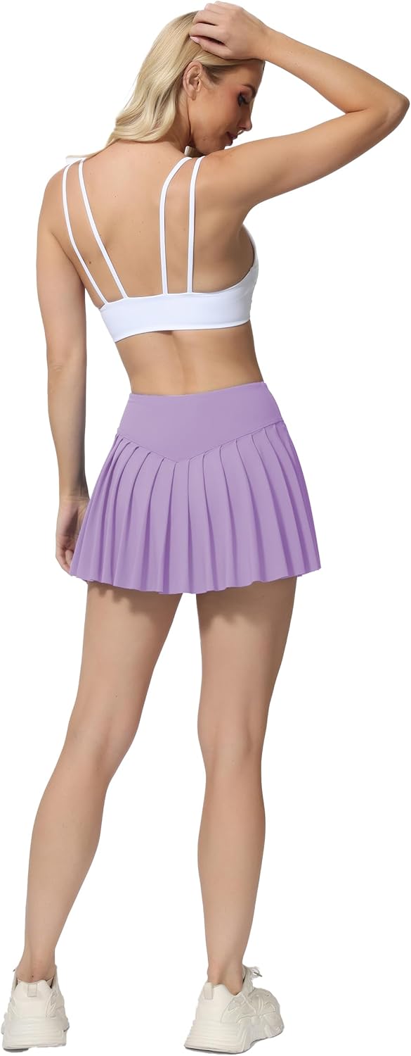 AugIris High Waited Pleated Tennis Skirt with Pockets Built-in Shorts Athletic Golf Skorts for Women Workout Sports
