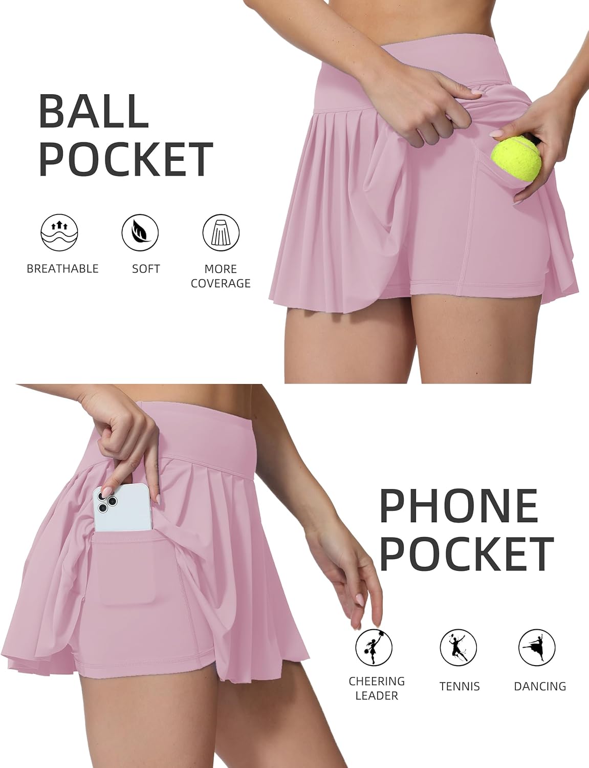 AugIris High Waited Pleated Tennis Skirt with Pockets Built-in Shorts Athletic Golf Skorts for Women Workout Sports