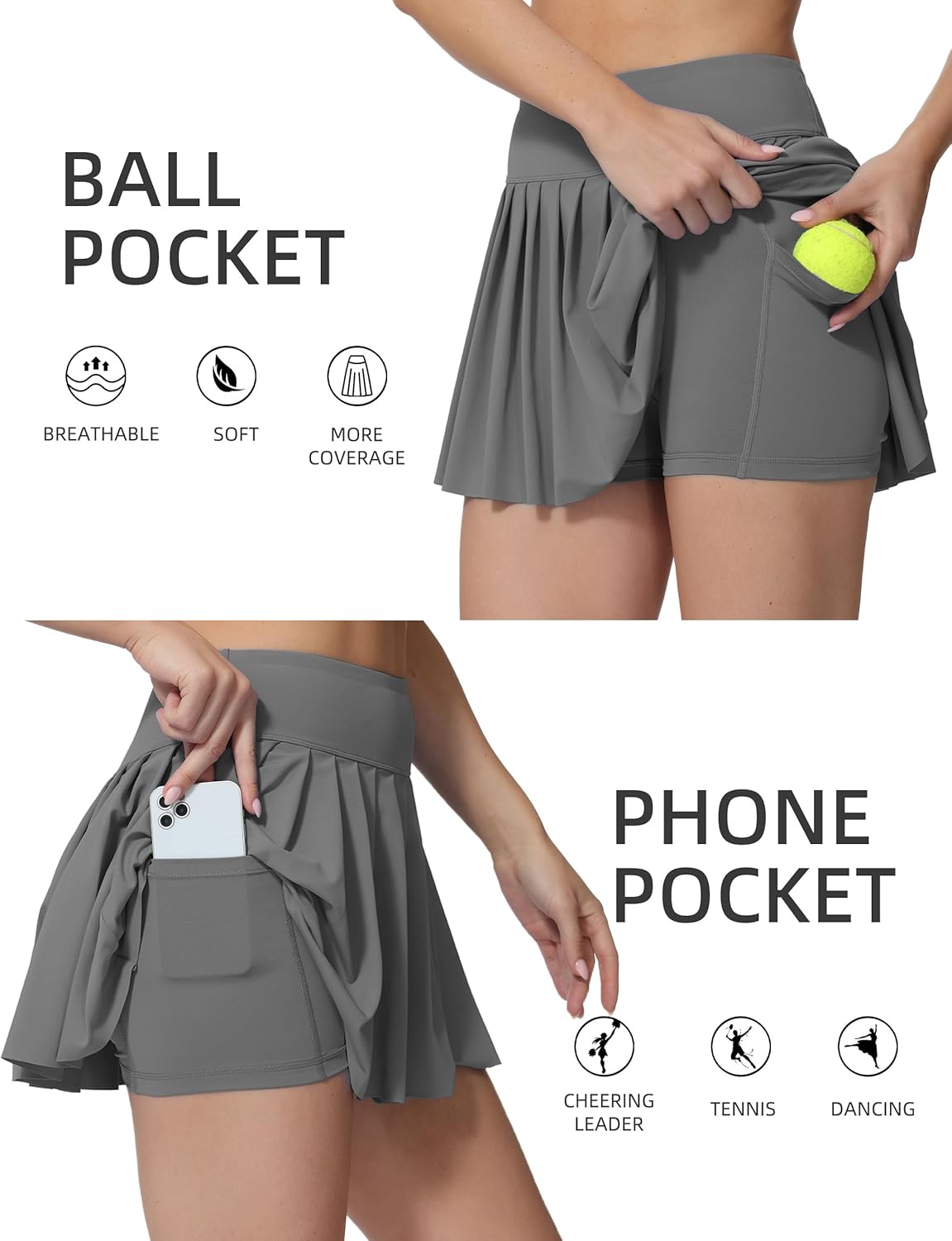AugIris High Waited Pleated Tennis Skirt with Pockets Built-in Shorts Athletic Golf Skorts for Women Workout Sports