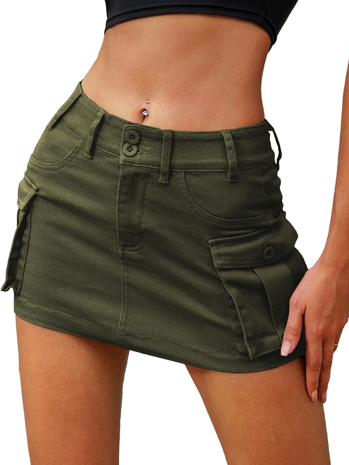 High Stretchy Cargo Skirt for Women, Low Waist Mini Skirt Cute Denim Skirt with Pockets
