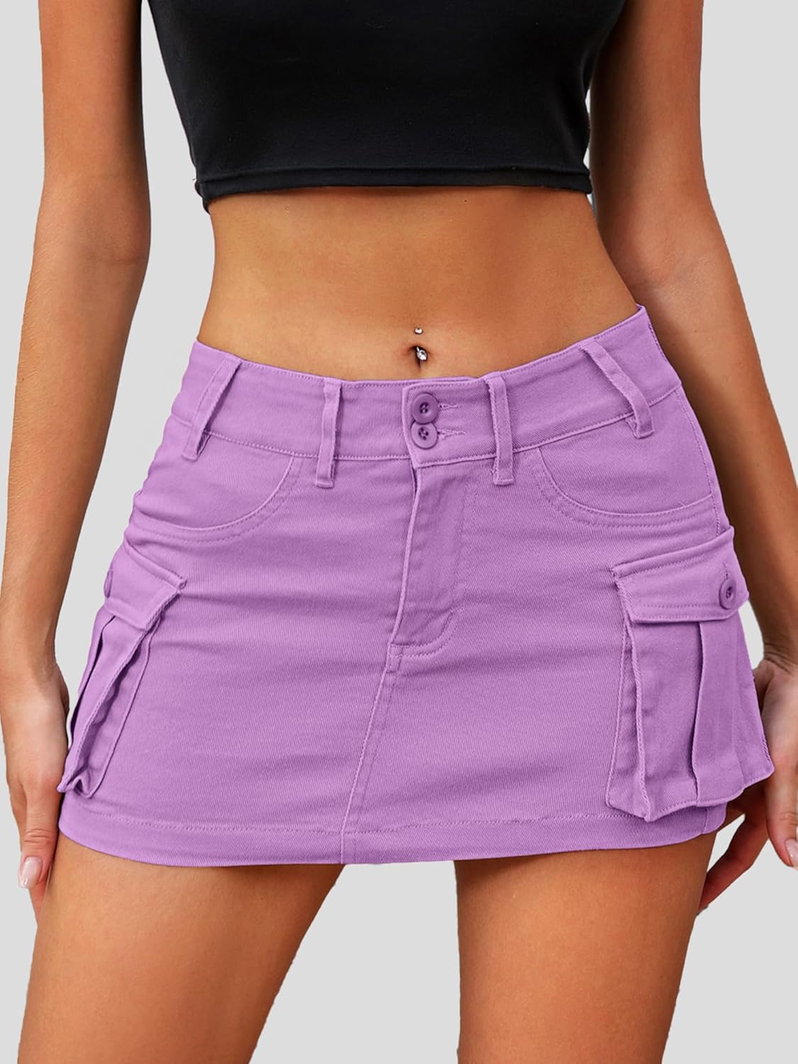 High Stretchy Cargo Skirt for Women, Low Waist Mini Skirt Cute Denim Skirt with Pockets
