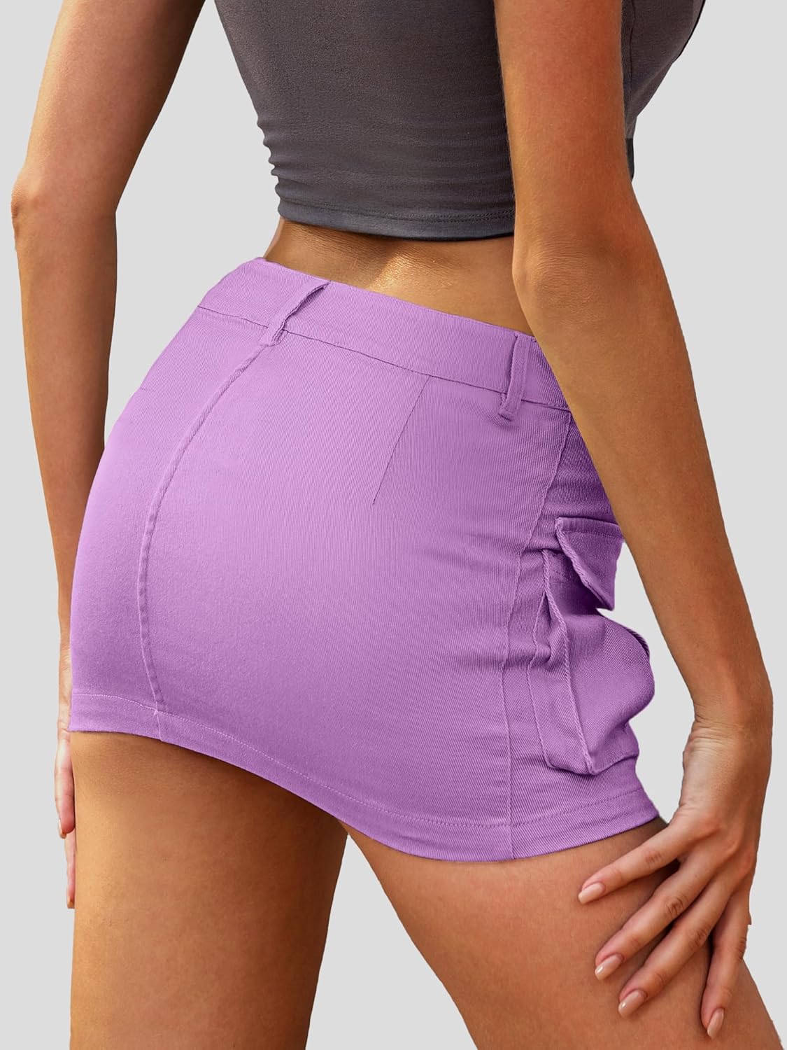 High Stretchy Cargo Skirt for Women, Low Waist Mini Skirt Cute Denim Skirt with Pockets