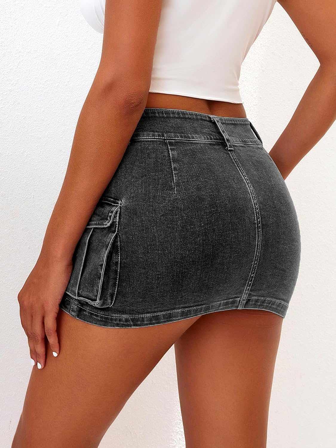 High Stretchy Cargo Skirt for Women, Low Waist Mini Skirt Cute Denim Skirt with Pockets