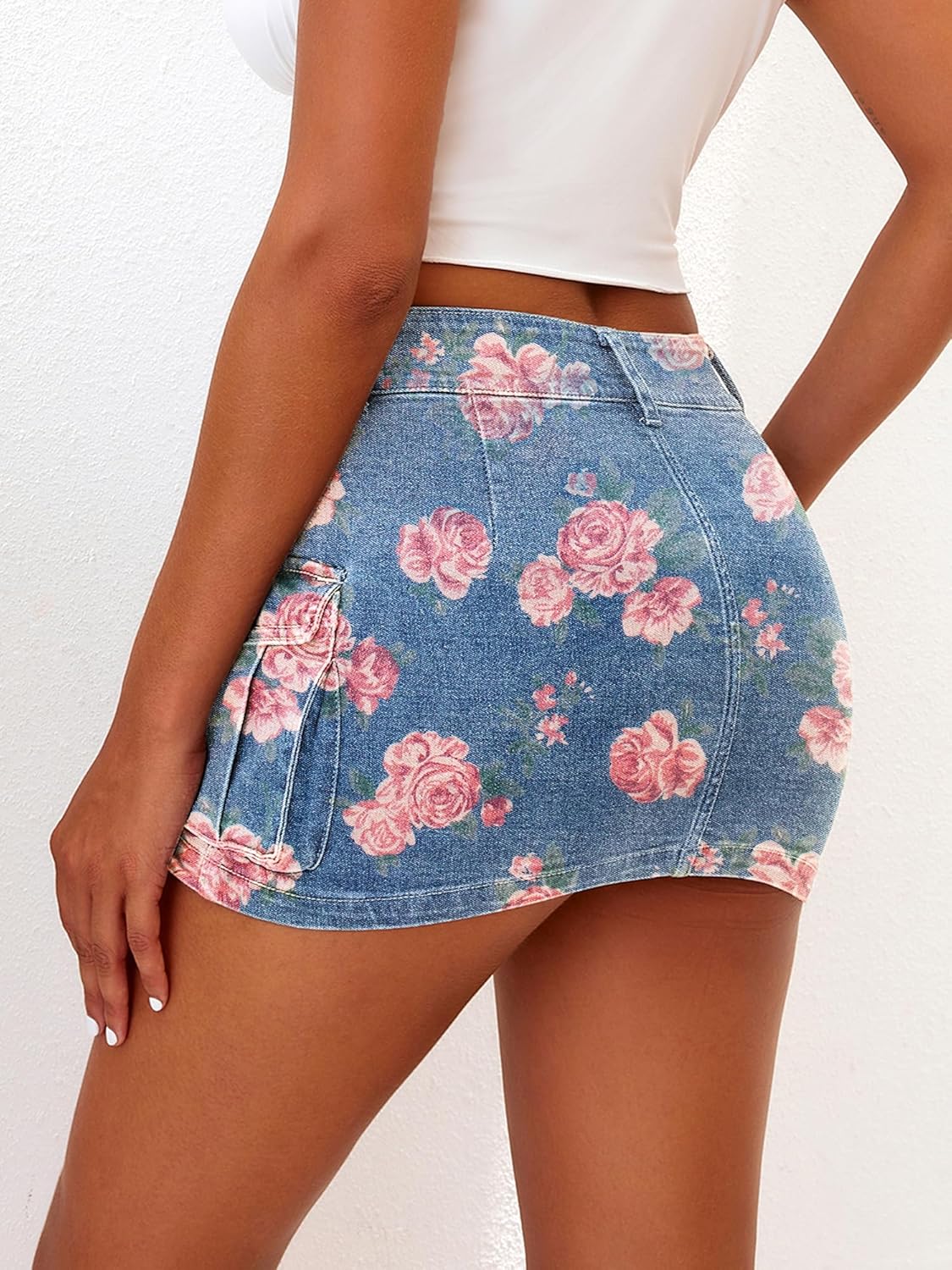 High Stretchy Cargo Skirt for Women, Low Waist Mini Skirt Cute Denim Skirt with Pockets