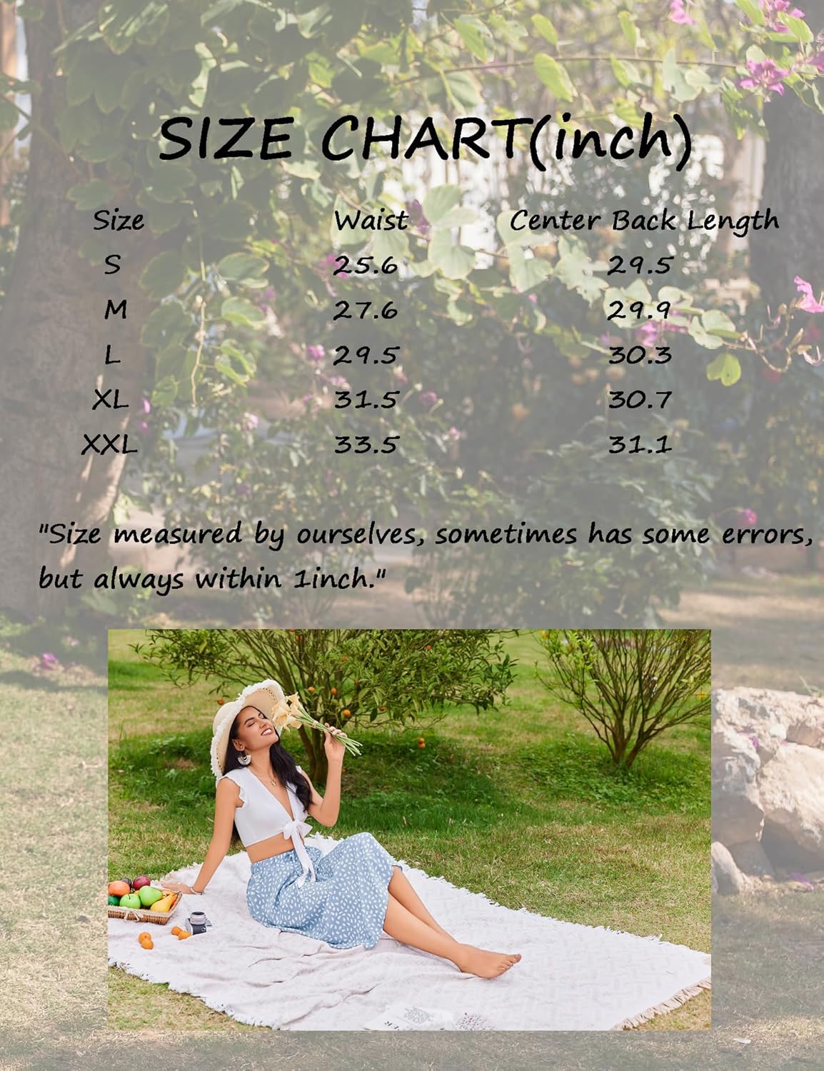 Women Floral Print Midi Skirt Summer Beach Pleated Elastic High Waisted A Line Skirt