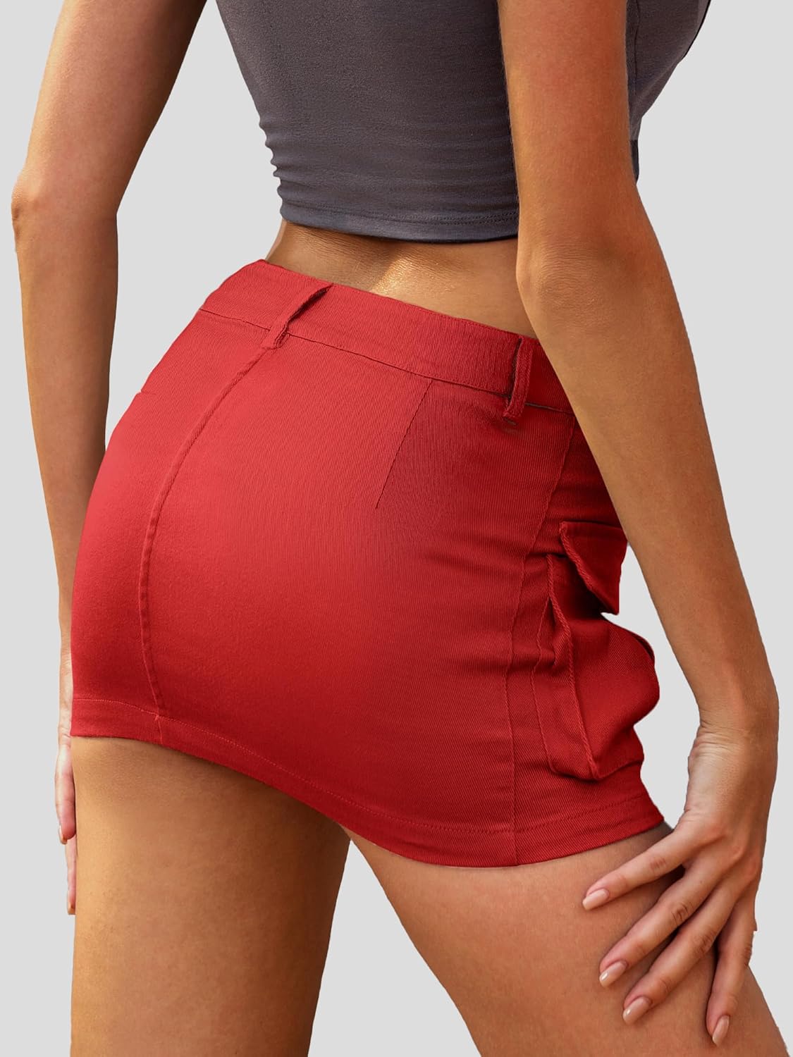 High Stretchy Cargo Skirt for Women, Low Waist Mini Skirt Cute Denim Skirt with Pockets