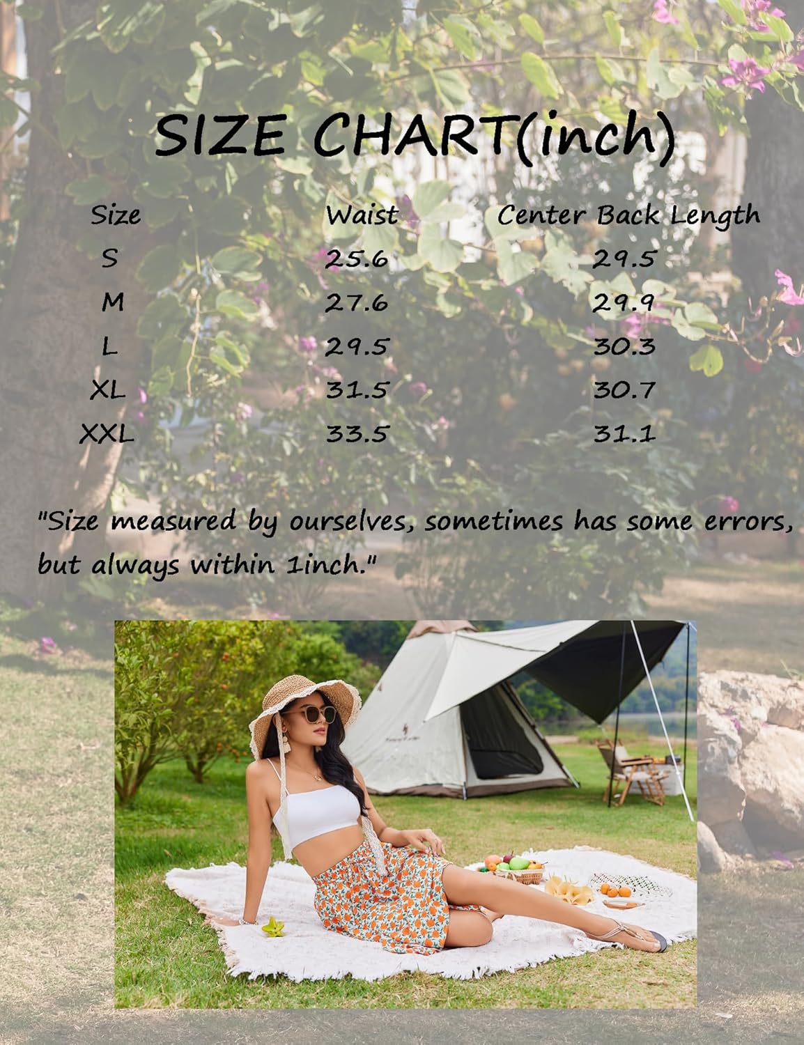 Women Floral Print Midi Skirt Summer Beach Pleated Elastic High Waisted A Line Skirt