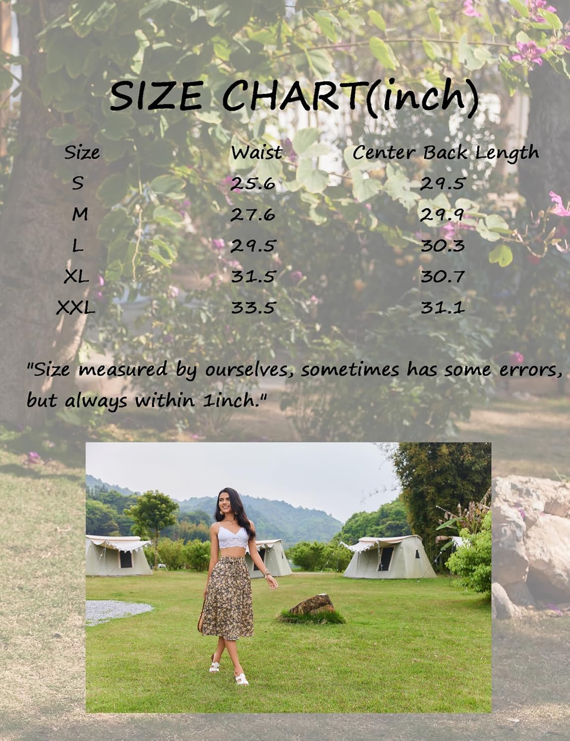 Women Floral Print Midi Skirt Summer Beach Pleated Elastic High Waisted A Line Skirt