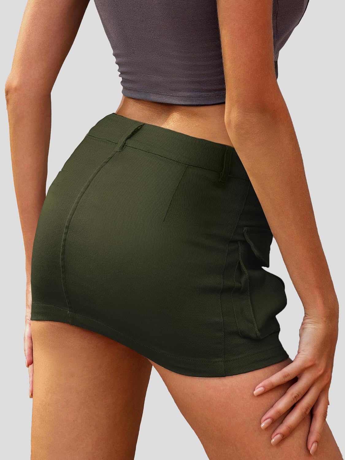 High Stretchy Cargo Skirt for Women, Low Waist  Mini Skirt Cute Denim Skirt with Pockets