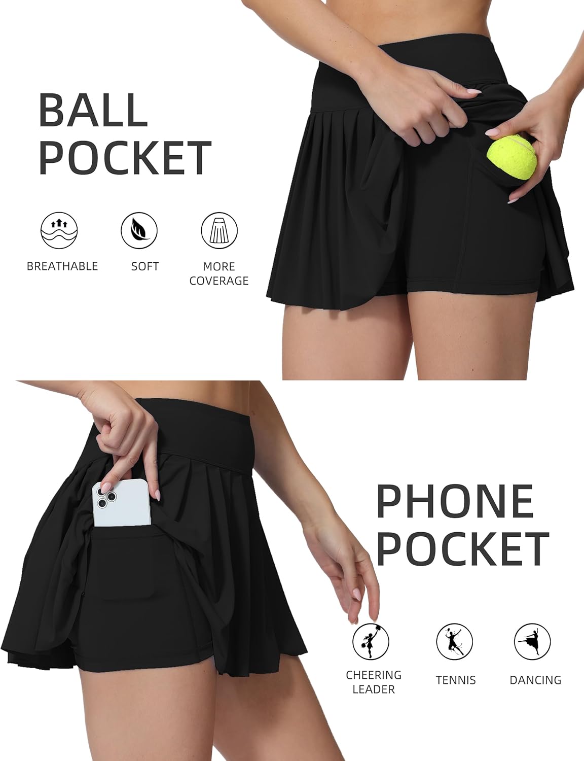 AugIris High Waited Pleated Tennis Skirt with Pockets Built-in Shorts Athletic Golf Skorts for Women Workout Sports