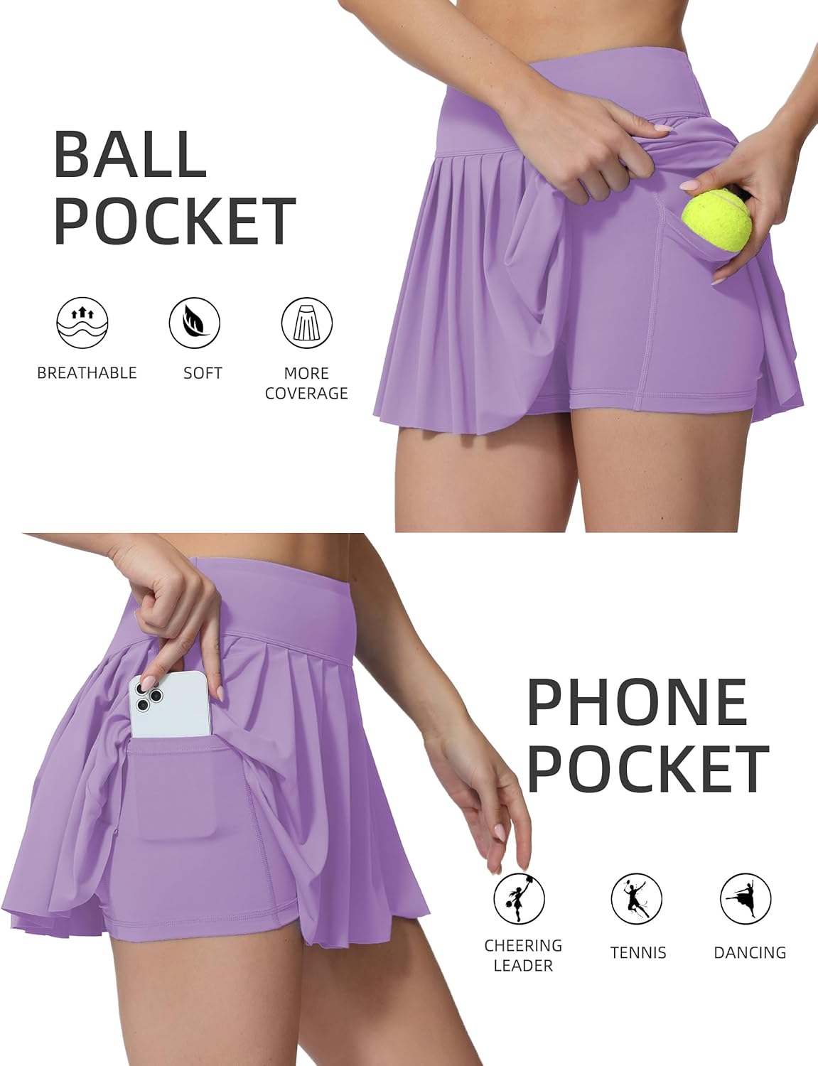 AugIris High Waited Pleated Tennis Skirt with Pockets Built-in Shorts Athletic Golf Skorts for Women Workout Sports
