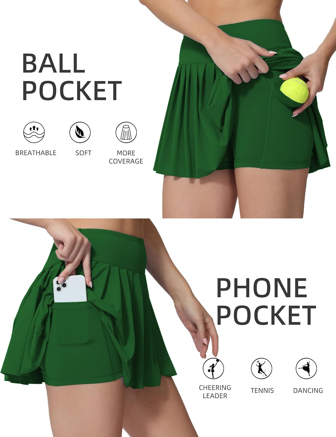 AugIris High Waited Pleated Tennis Skirt with Pockets Built-in Shorts Athletic Golf Skorts for Women Workout Sports