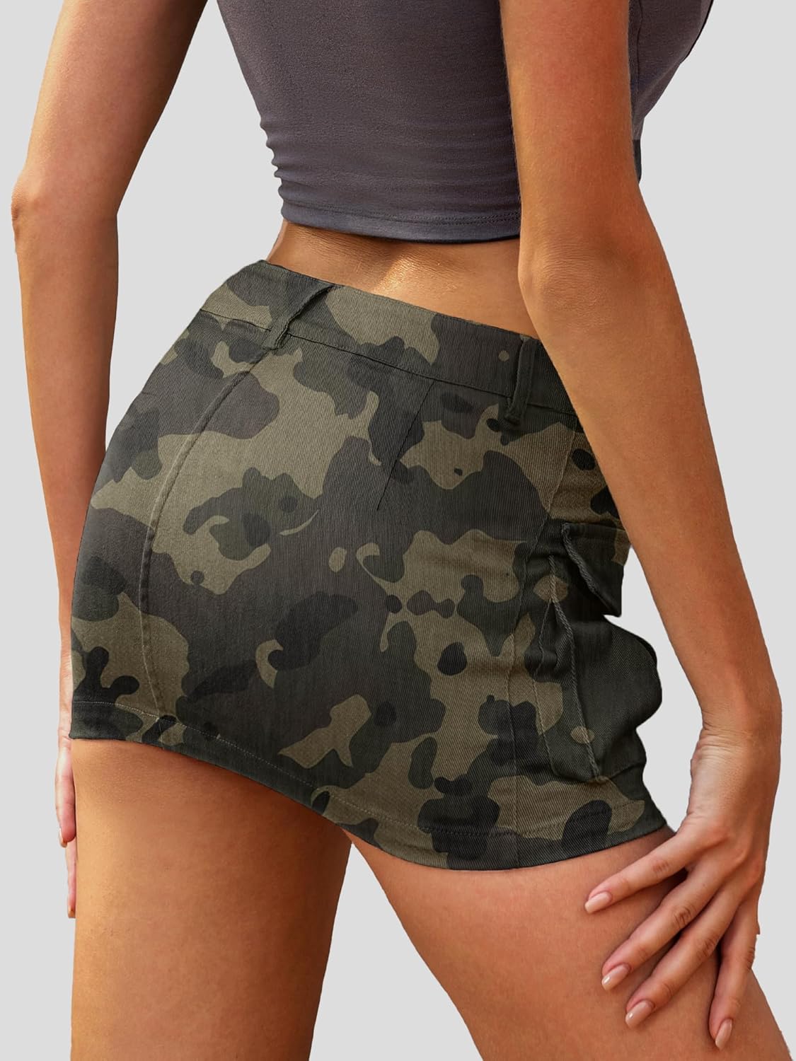 High Stretchy Cargo Skirt for Women, Low Waist  Mini Skirt Cute Denim Skirt with Pockets