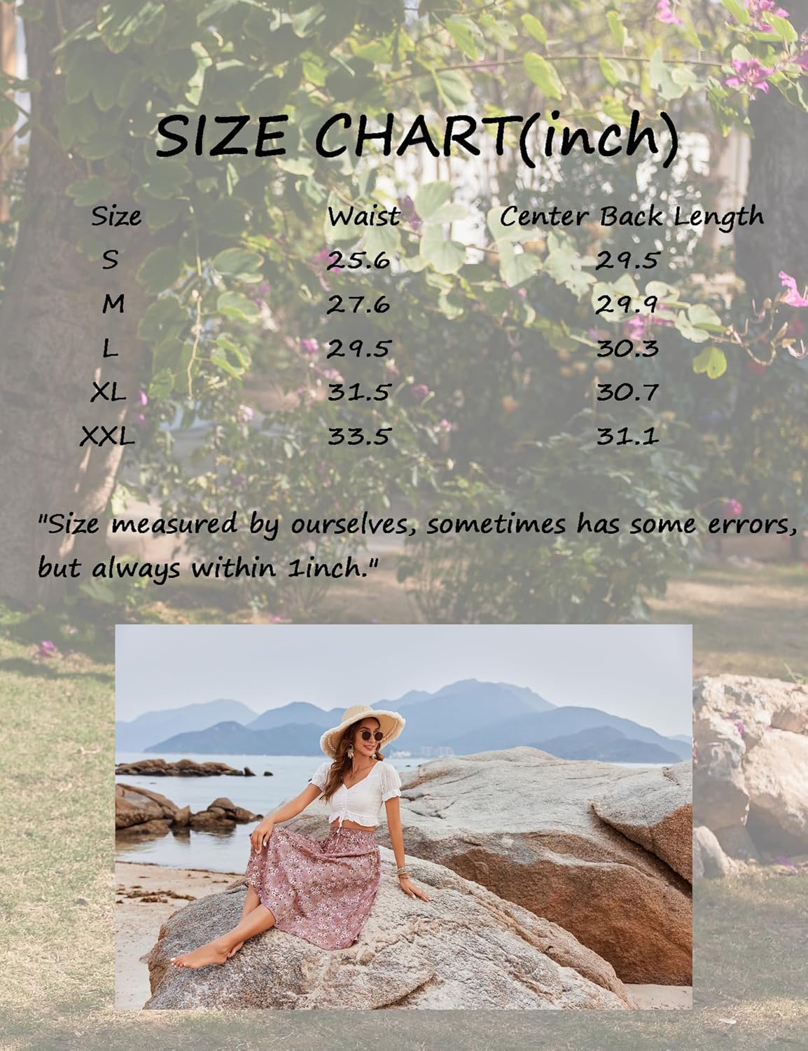 Women Floral Print Midi Skirt Summer Beach Pleated Elastic High Waisted A Line Skirt