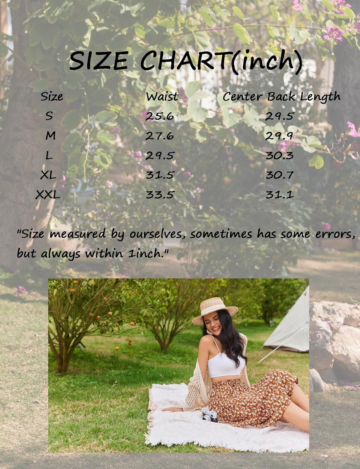 Women Floral Print Midi Skirt Summer Beach Pleated Elastic High Waisted A Line Skirt