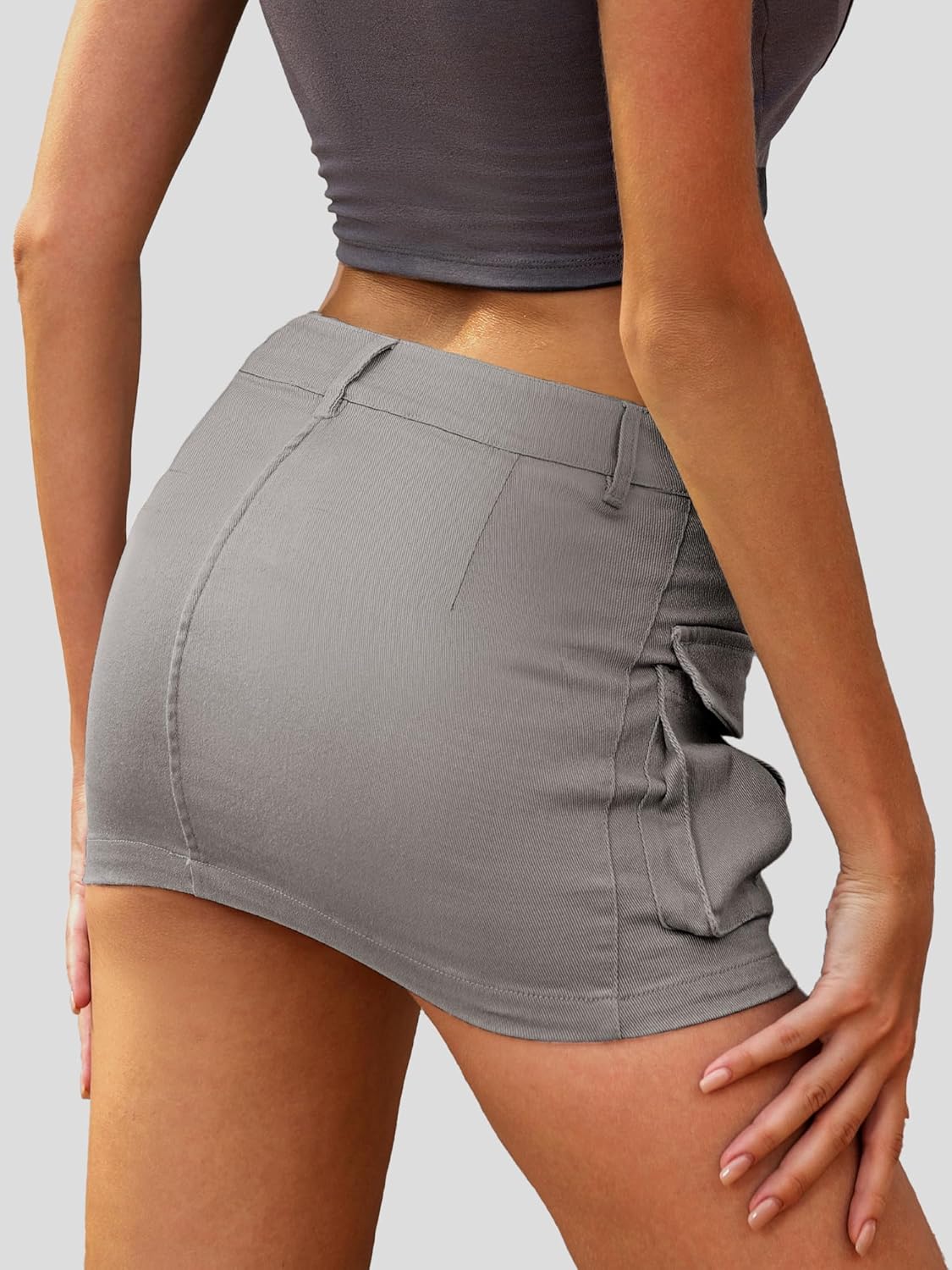 High Stretchy Cargo Skirt for Women, Low Waist  Mini Skirt Cute Denim Skirt with Pockets