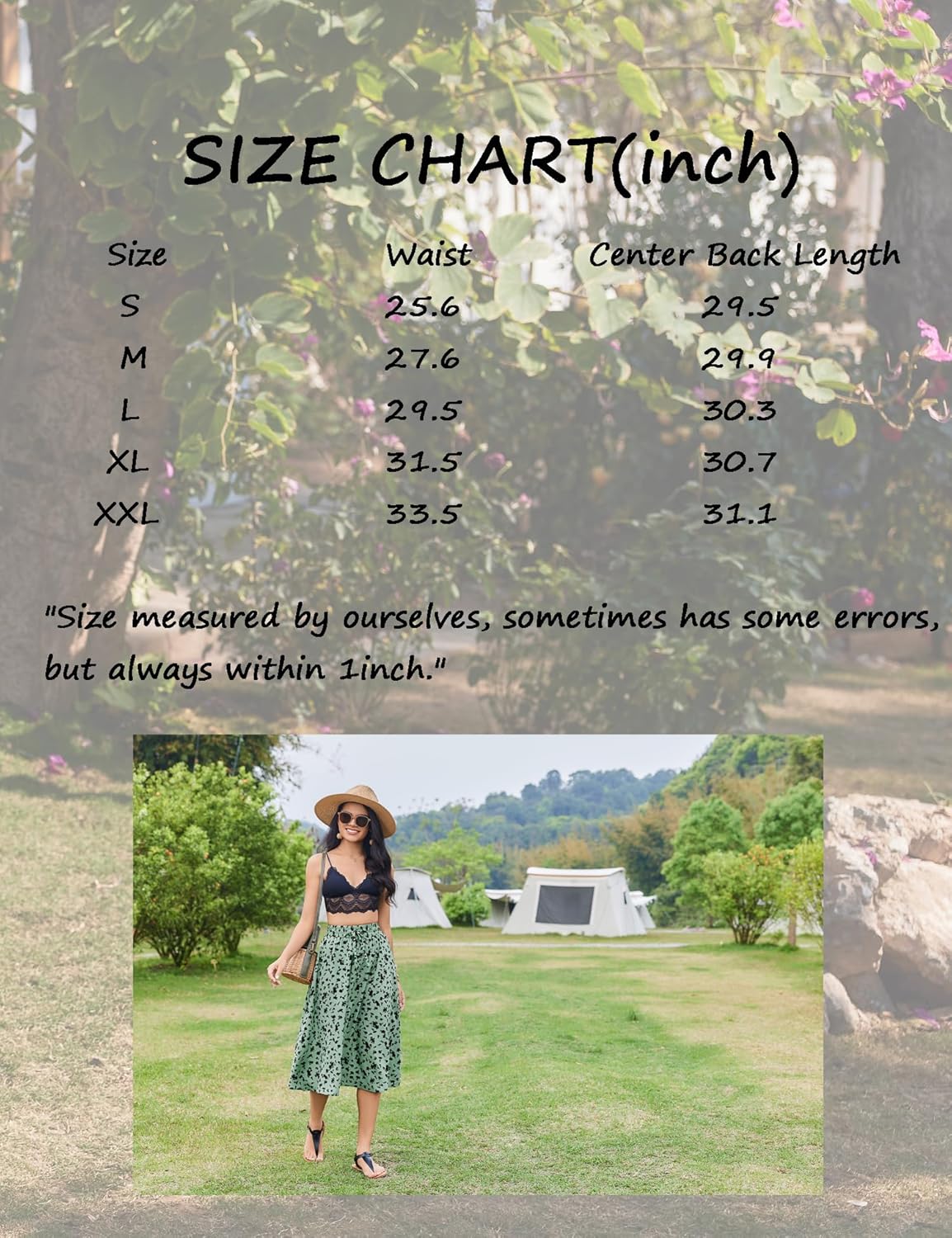 Women Floral Print Midi Skirt Summer Beach Pleated Elastic High Waisted A Line Skirt