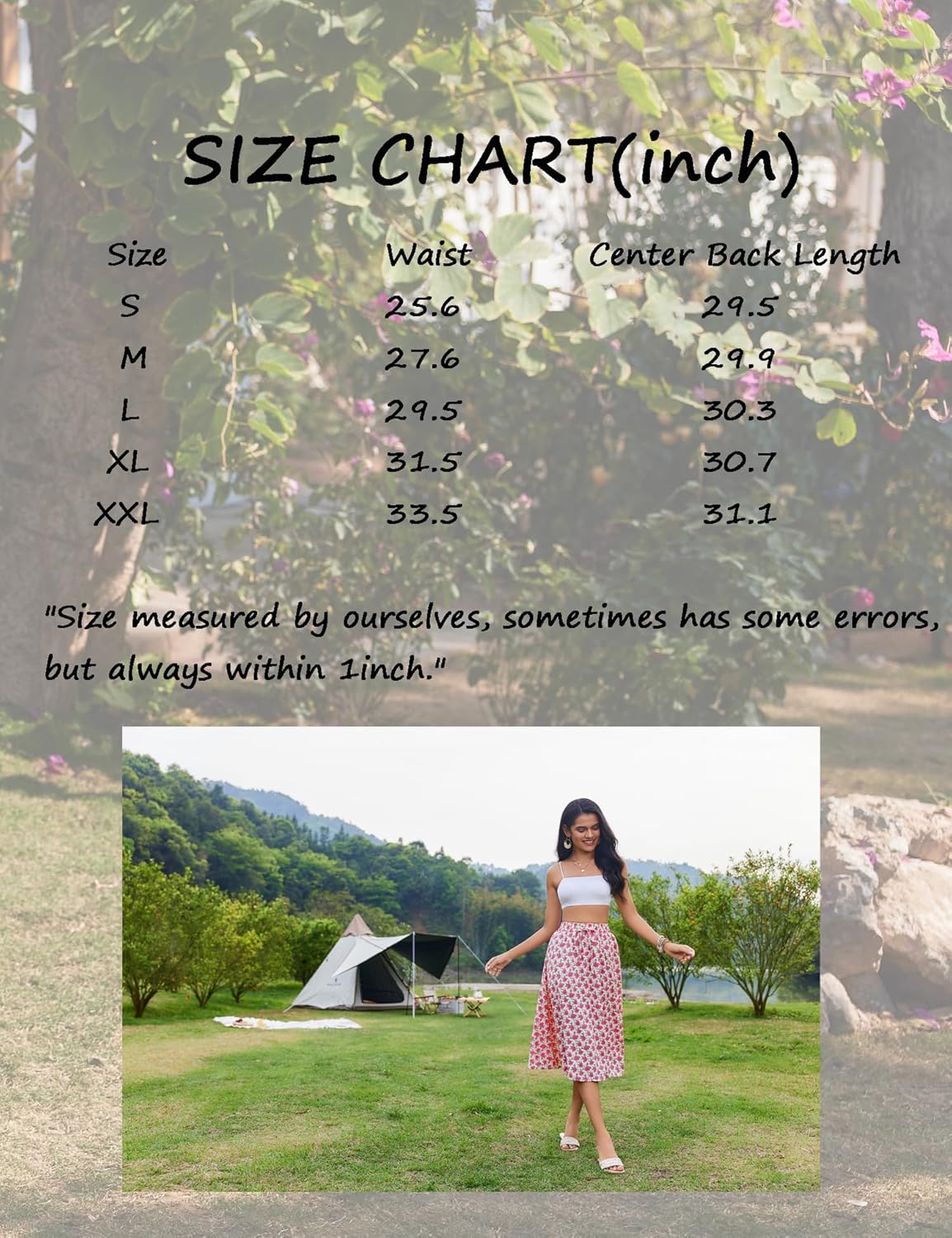 Women Floral Print Midi Skirt Summer Beach Pleated Elastic High Waisted A Line Skirt